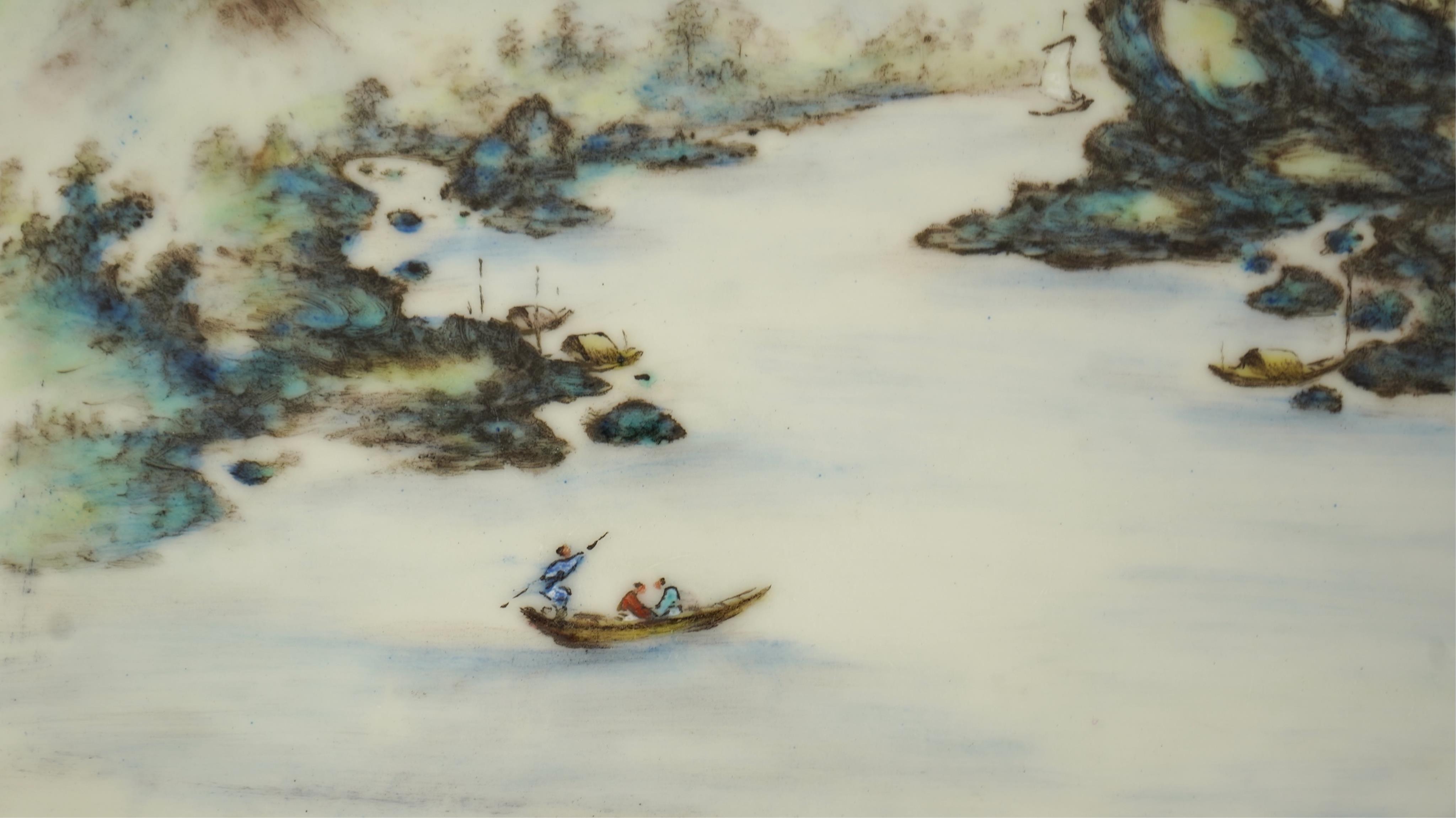 A Chinese enamelled porcelain 'landscape' plaque, attributed to Wang Xiaoting, mid 20th century